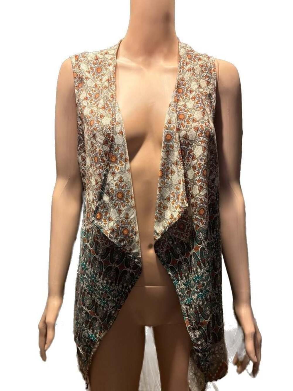 Krush Sleeveless Paisley Print Open Front Vest Small